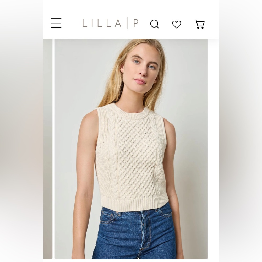 Lilla P Ivory Cable tank sweater L